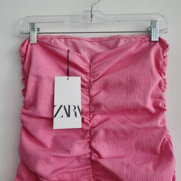 Zara Pink Strapless Mini Dress Draped Ruched Size Medium - Picture 7 of 12